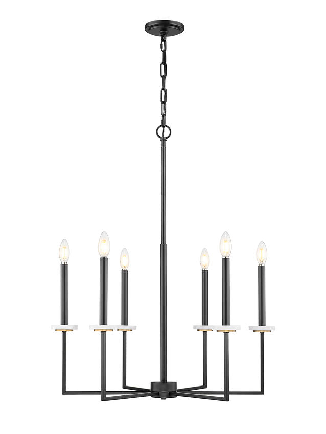 Z-Lite Gaultier Chandelier 6-Light Matte Black Modern Gold | Lighting House Orillia