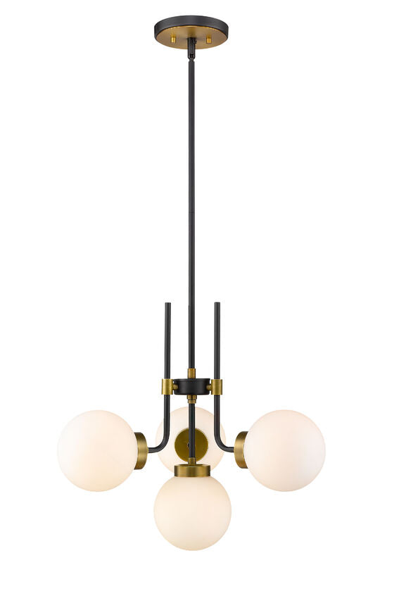 Z-Lite Parsons Chandelier, 4-Light, Matte Black and Olde Brass, angle view 1, Lighting House Orillia