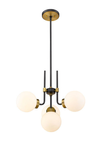 Z-Lite Parsons Chandelier, 4-Light, Matte Black and Olde Brass, angle view 2, Lighting House Orillia