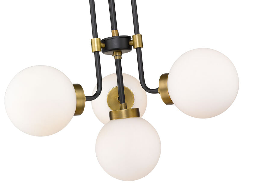 Z-Lite Parsons Chandelier, 4-Light, Matte Black and Olde Brass, angle view 3, Lighting House Orillia