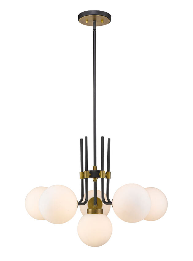 Z-Lite Parsons Chandelier, 6-Light, Matte Black and Olde Brass, angle view 1, Lighting House Orillia