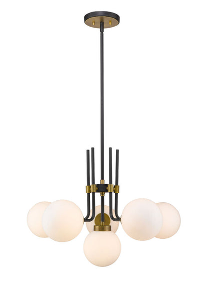 Z-Lite Parsons Chandelier, 6-Light, Matte Black and Olde Brass, angle view 1, Lighting House Orillia