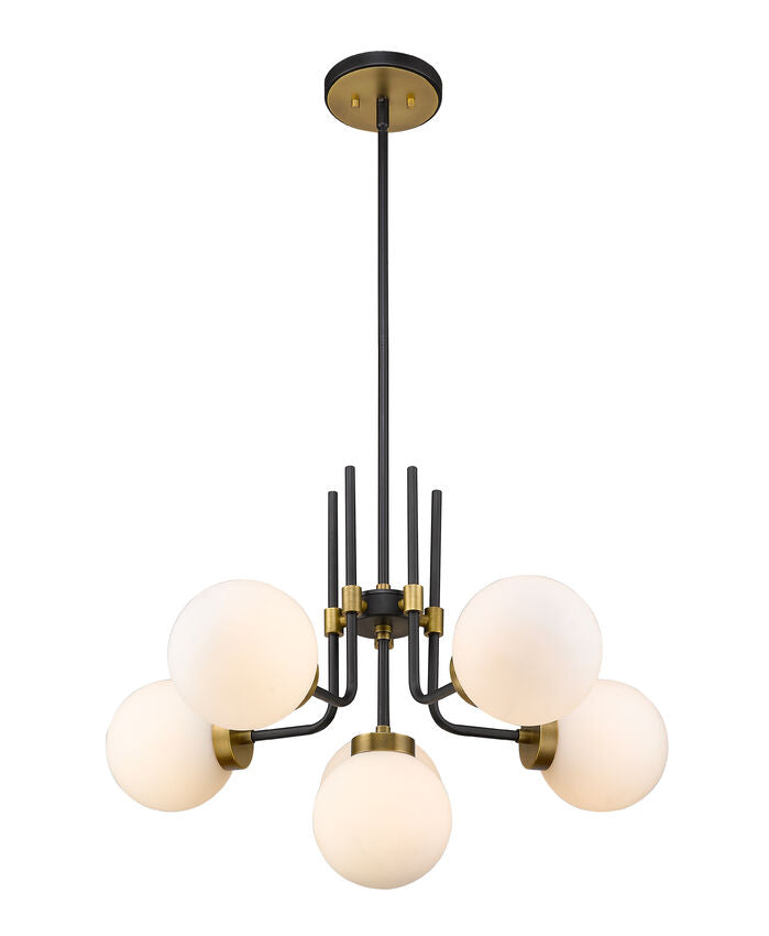 Z-Lite Parsons Chandelier, 6-Light, Matte Black and Olde Brass, angle view 2, Lighting House Orillia