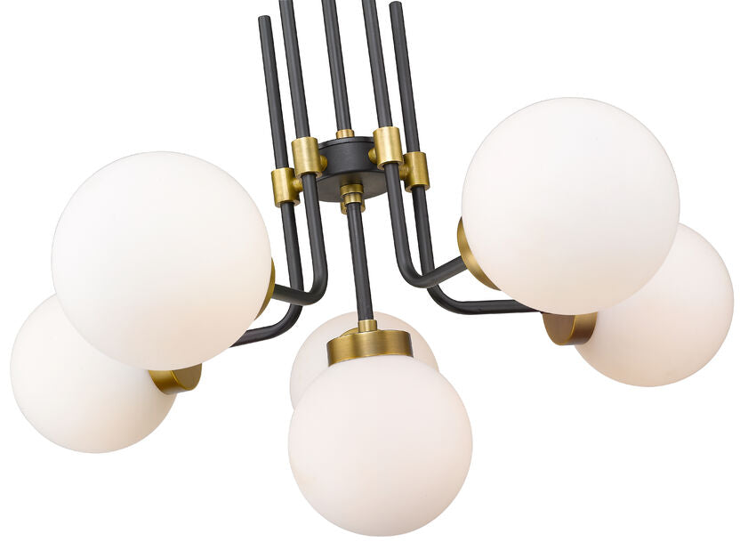 Z-Lite Parsons Chandelier, 6-Light, Matte Black and Olde Brass, angle view 3, Lighting House Orillia