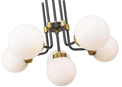 Z-Lite Parsons Chandelier, 6-Light, Matte Black and Olde Brass, angle view 3, Lighting House Orillia