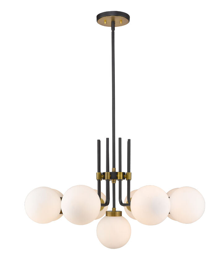Z-Lite Parsons Chandelier, 9-Light, Matte Black and Olde Brass, angle view 1, Lighting House Orillia