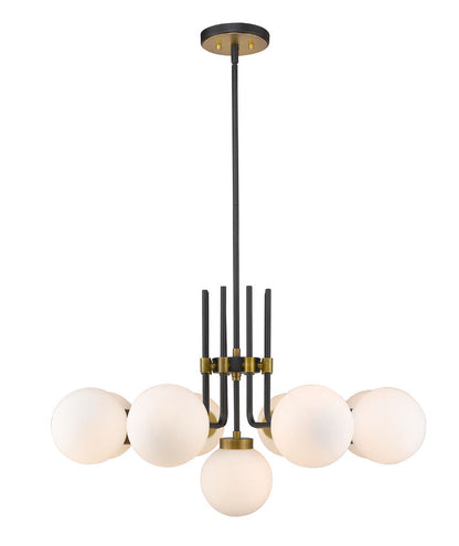 Z-Lite Parsons Chandelier, 9-Light, Matte Black and Olde Brass, angle view 1, Lighting House Orillia