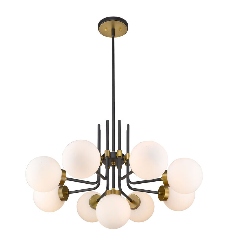 Z-Lite Parsons Chandelier, 9-Light, Matte Black and Olde Brass, angle view 2, Lighting House Orillia