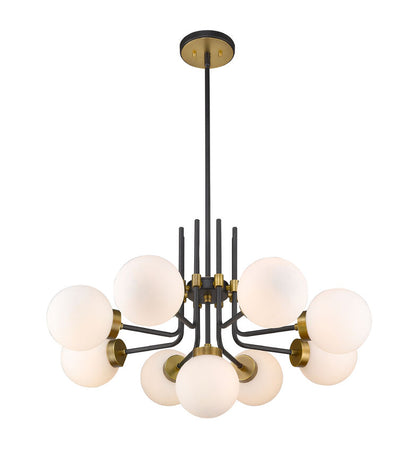 Z-Lite Parsons Chandelier, 9-Light, Matte Black and Olde Brass, angle view 2, Lighting House Orillia