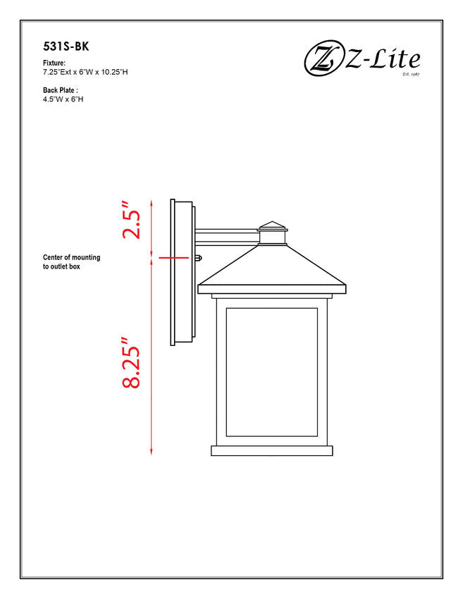 Z-Lite Portland Outdoor Wall Light Small Black Backplate | Lighting House Orillia